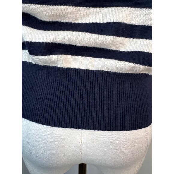 ZARA Striped Small Navy Blue & Cream Knit Sweater Viscose Blend - Picture 8 of 13